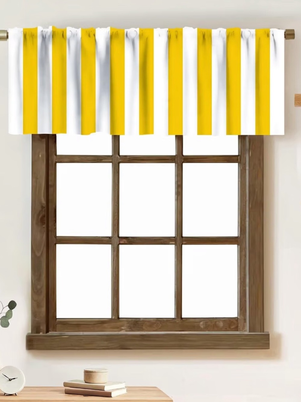 Yellow and White Striped Window Valance - Modern Rod Pocket